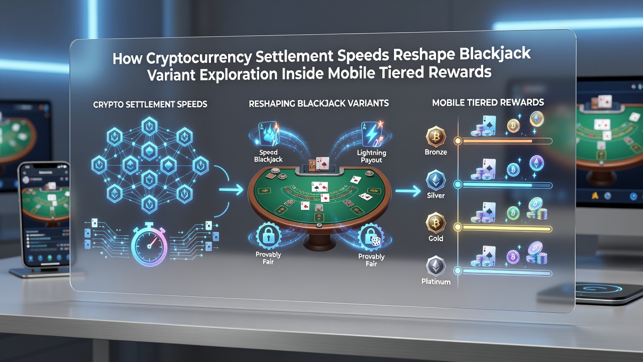 Close-up of tiered reward dashboard showing blackjack variant selection alongside real-time crypto settlement confirmations