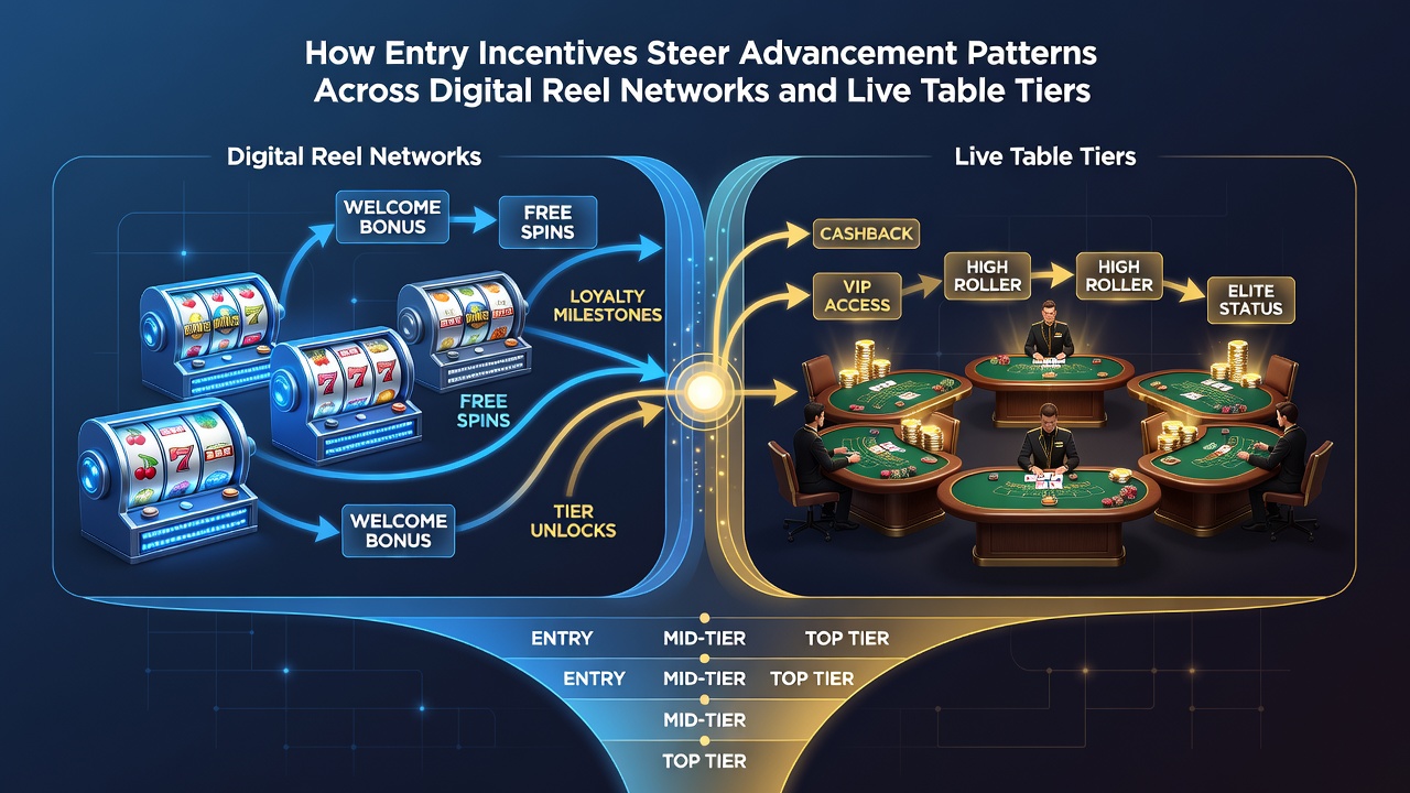 Player progression charts comparing reel network tiers to live table advancement rates