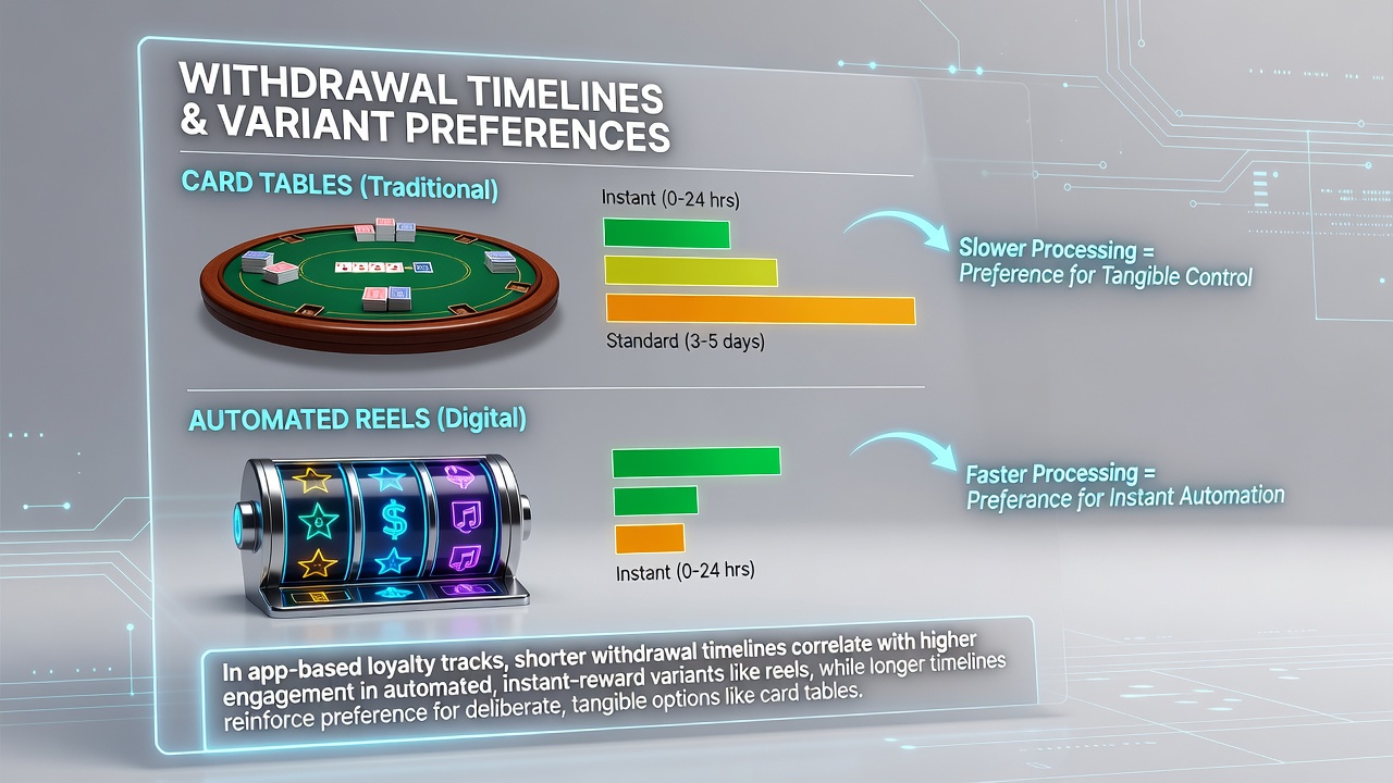 Mobile app interface showing loyalty progress bars for table games and slot reels with withdrawal status indicators