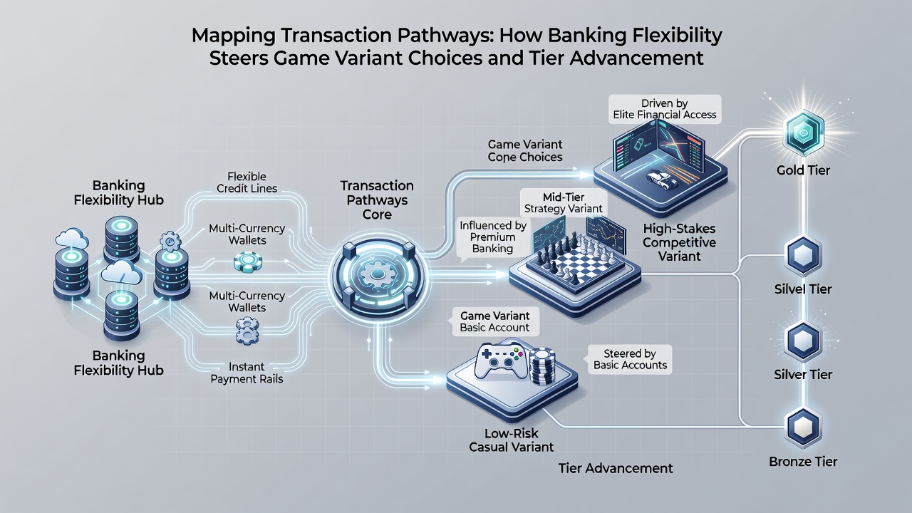 Loyalty tier progression chart overlaid on a portable gaming dashboard with banking icons
