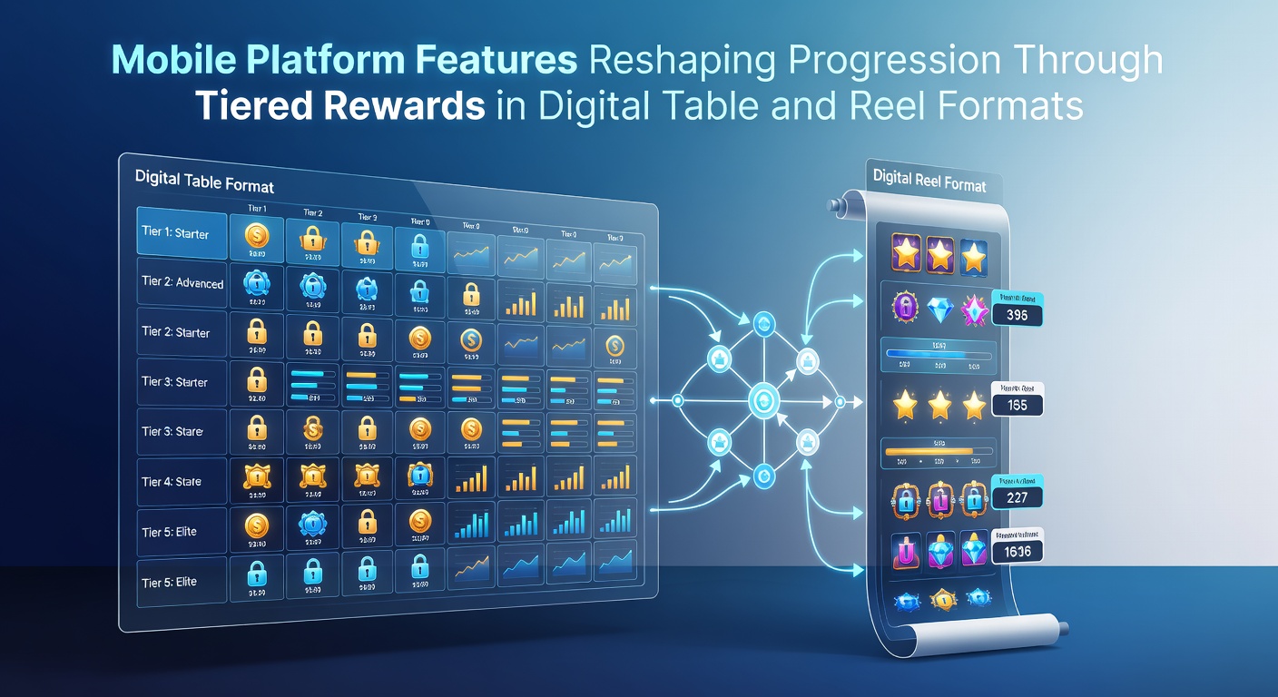 Mobile casino app interface showing tiered rewards progression for slots and table games