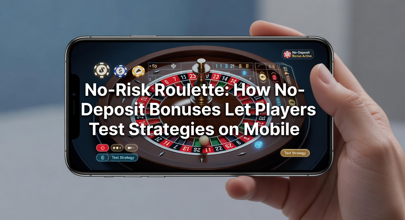 Mobile phone screen displaying a roulette wheel in spin with no-deposit bonus notification overlay