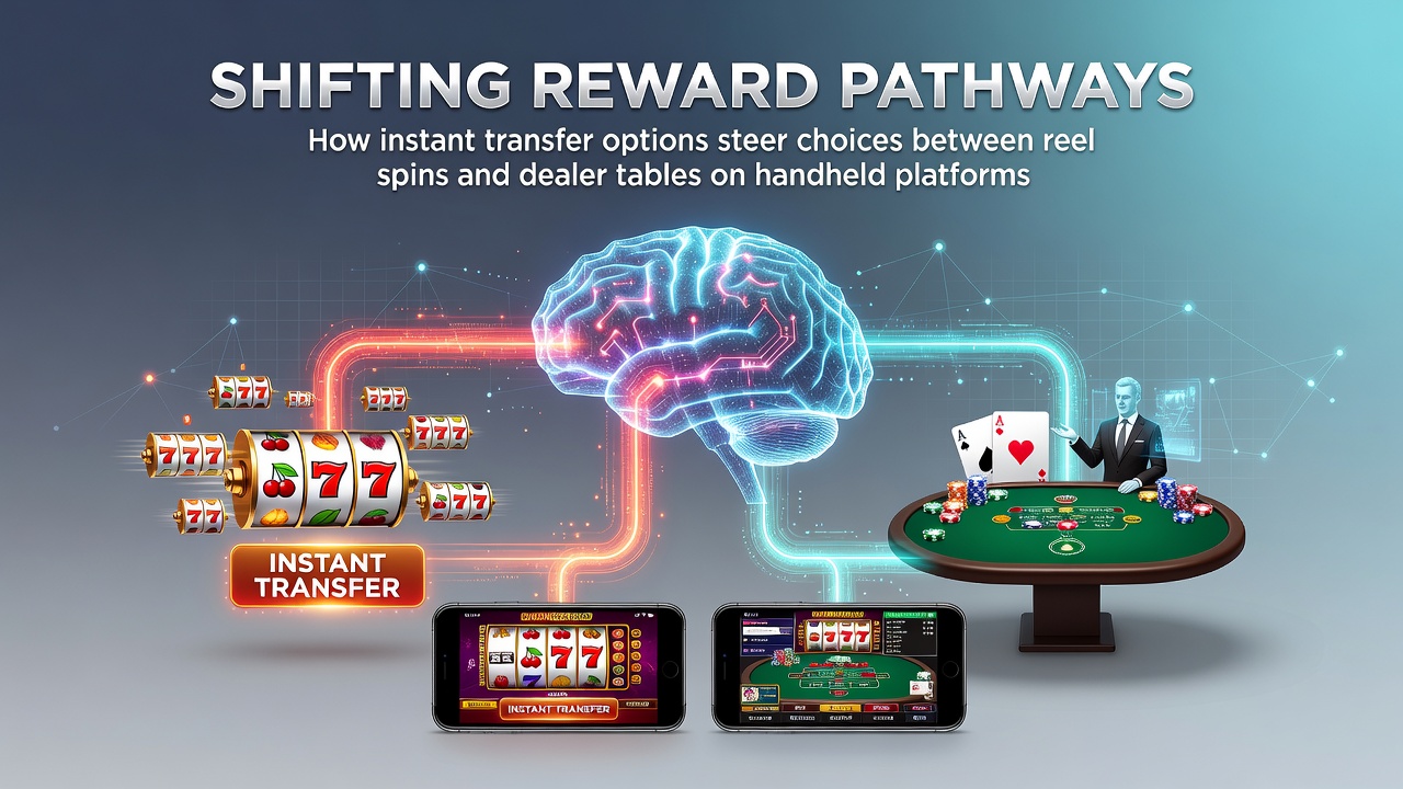Mobile casino interface showing instant transfer options between slot reels and live dealer tables on a handheld device